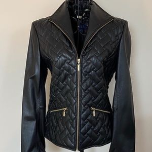 Cole Haan Black Quilted Lambskin Leather Jacket S